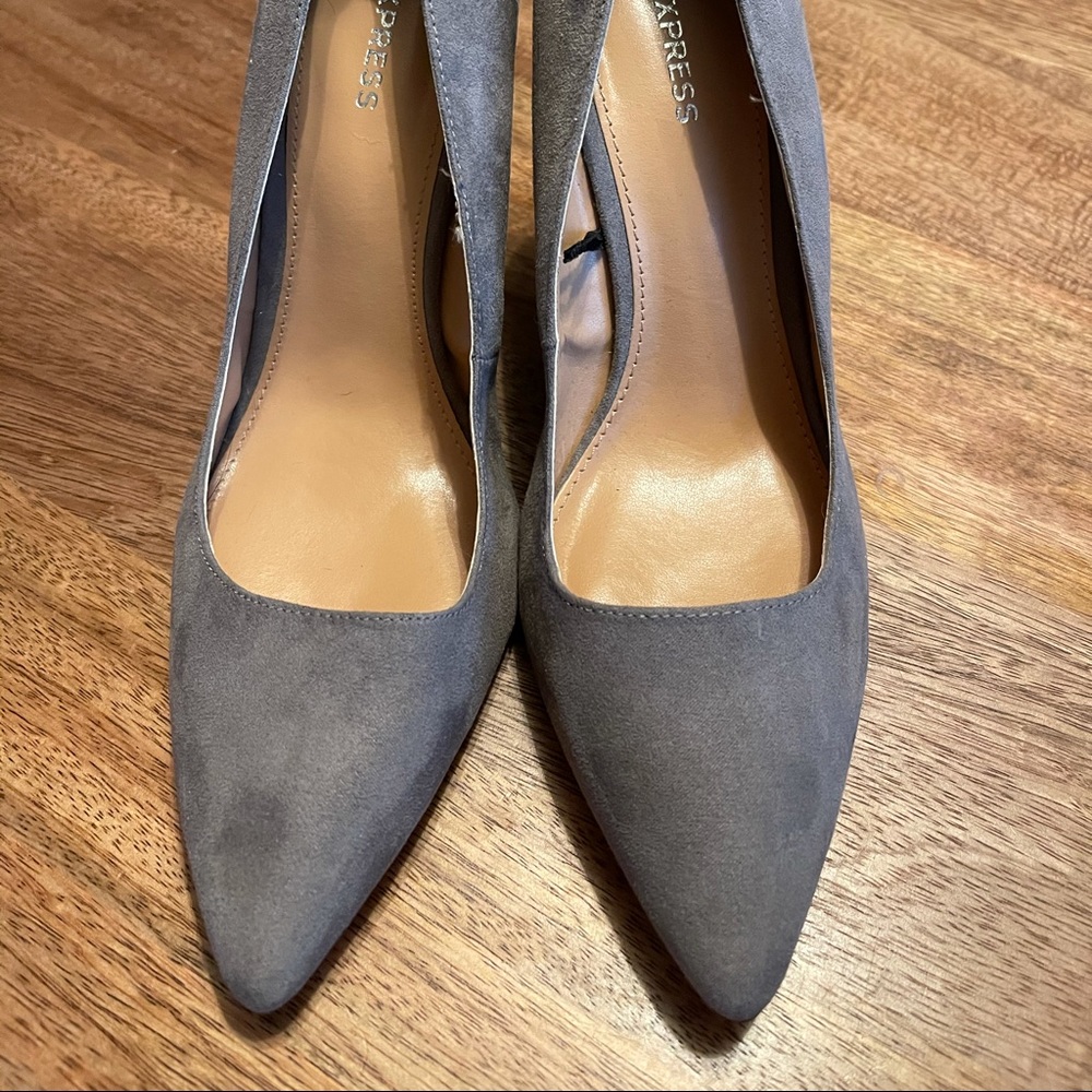 Express Grey Wedged Suede Heels (3.75in)